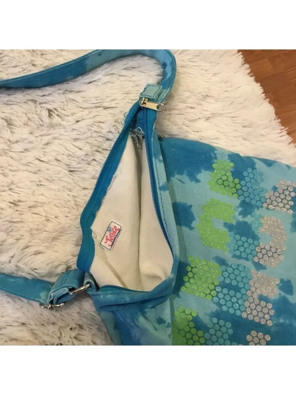 Justice girls and tween cross body bag tie dye wit PEACE lettering in do…